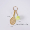 Porte-clés mini raquette de tennis avec balle jaune et finition dorée, poids 14,5g - 2cm Petit / Raquette Or + Balle Vert Fluorescent 2cm