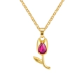 Elegant gold tulip pendant necklace with vibrant red zircon stone on dainty chain - Red Tulip (PNB-223GR)
