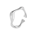 Anello minimalista in argento sterling S925 con design a onda irregolare in argento lucido - Aperto Regolabile / Oro Bianco