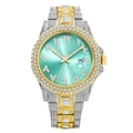 Luxury iced-out quartz watch with gold-tone accents and a Tiffany blue Arabic dial - Two Tone Gold Tiffany Blue