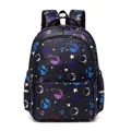 Children's space theme school bag with colorful planet prints and ergonomic straps - Planet Five-pointed Star / Black