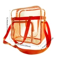 Detaillierte Größenangaben für die transparente PVC-Tasche mit orangefarbenen Tragegurten - Orange (D6007—3)