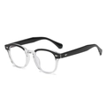 Monture de lunettes rétro bicolore noir et transparent avec rivets argentés - Haut Noir Bas Blanc Anti-Lumière Bleue (C24)
