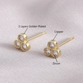 Three-leaf clover copper stud earrings with 3-layer gold plating and zircon inlay - Triple Round Style