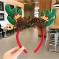 Christmas headband with green glitter reindeer antlers and red stars on red frame - Green Large Antler Headband