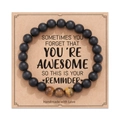 Handmade tiger eye and black matte stone beaded bracelet on inspirational gift card - Matte Black + Yellow Tiger Eye Elastic