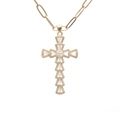 Goudkleurige paperclip ketting met een met kristallen ingelegde kruisvormige hanger - Kruis / Goud