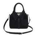 Minimalist black leather handbag with creative shirt collar design and top handle straps - Black