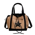 Khaki crossbody tote bag with black star logo and adjustable nylon shoulder strap - Khaki