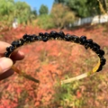 Handmade gold wire-wrapped headband with natural black raw crystals for women - Double Row / Obsidian-Double Row