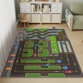 Dark grey car parking map play rug for kids room with traffic roads and parking spots - 60*90cm / Racing Track Play Rug