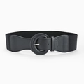 Ceinture large élastique noire pour femme avec boucle ronde pour robes et trench-coats - 8618 Noir (Boucle Ronde Recouverte De PU)