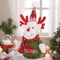 Christmas reindeer gift bag with green knit fabric and white Welcome embroidery detail - Christmas Reindeer Gift Bag