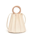 Sac seau plissé blanc cassé élégant avec poignée ronde et bandoulière amovible moderne - Blanc