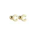 Polished golden stainless steel letter C stud earrings with secure ball screw backs - Letter C (T55662) / Gold