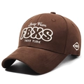 Dark brown cotton baseball cap featuring white 3D letter embroidery and a structured crown - Coffee