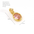 Elegant oval pink rhinestone pendant featuring 14K gold plating over stainless steel - October Light Purple Rhinestone