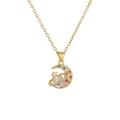 Golden star and moon pendant necklace with colorful cubic zirconia on white background - Star Moon