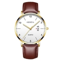 Classic men's quartz watch with gold case, white dial, and brown leather strap - White Dial Gold Case Brown Leather Strap