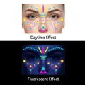 Neon face tattoo sticker FA-007 with stars and dots glowing under UV light for parties - FA-007