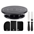 Black rotating cake turntable set with matching spatulas and plastic scrapers - Turntable Scraper Spatula Set / Black