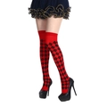 Detail of Harlequin style red and black diamond pattern thigh high socks for Halloween - One Size / Red Diamond Socks