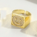 Adjustable gold ring with a zircon paved square smiley face in vintage French style - Smile Face Style