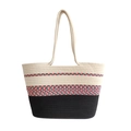 Woven tote bag featuring multi-color stripes in beige, red, and black cotton rope - Large / Red Floral Patchwork
