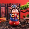 Tang Dynasty lady tumbler figurine in blue dress on red drum base for desk decor - -36 Dancing* / Ancient Style Ornament Series