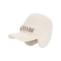 Berretto in maglia bianco crema con paraorecchie e ricamo del logo STON per l'inverno - Beige
