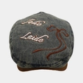 Vintage blue denim beret with brown suede brim and Jolie Laide embroidery for women - Style 2-Jolie Laide Letter Embroidery