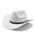 Detail of white felt cowboy hat featuring a brown leather band with gold rivets - M (56-58cm) / White