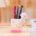 Pink and white gift bag pen holder featuring a cute sheep and yellow bow ornament - Paper Bag Lamb Pen Holder (1064-3A)