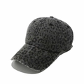 Detail view of the washed denim baseball cap with grey leopard print and curved brim - M (56-58cm) / Black