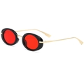 Retro Y2K small oval sunglasses with red lenses, black frame, and gold metal temples - Black Frame Red Lens