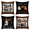 Set of 4 linen Halloween pillow covers featuring pumpkins and spooky trick or treat slogans - Halloween Series 4-Piece Set-03