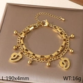 Gold layered stainless steel bracelet with small footprints and bead charms, 190mm length - Zirconia Small Feet Shape Style (KB203688-Z)