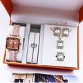Luxury gift set featuring a square quartz watch with Roman dial and matching jewelry pieces - Pink Set