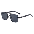 Lunettes de soleil carrées pour hommes avec monture noire à double pont et verres - C1 Noir Brillant Gris Complet