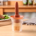 Pennello per olio in silicone marrone rosso con base di conservazione trasparente - Pennello Pasta di Fagioli in Silicone Bottiglia Trasparente / Rosa antico