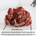 Wine red artificial camellia bouquet with 24 flower heads and 40cm length for wedding decor - Burgundy