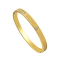 Detailed view of gold stainless steel bracelet featuring fish scale texture and three zircons - Gold-White (YS830)