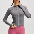 Slim fit grey yoga jacket for women with reflective details and thumbhole sleeves - S / Sea Rock Grey