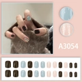 Short square press-on nails in glitter blue, dark coffee and pink set with 24 pieces - Short Square Round Style with Glue (A3054)