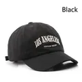 Vintage black washed denim baseball cap with Los Angeles embroidery for men and women - LOS Embroidery / Black