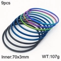 Set of 9 colorful 18k gold plated titanium steel bangles in blue black and rainbow tones - Black Blue Rainbow Plain Ring 9-Piece Set (KB181586-KFC)