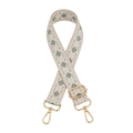 Detail of adjustable woven bag strap with green diamond ethnic pattern and metal clips - Cream Green Rhombus