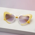 Yellow heart-shaped sunglasses with white star patterns and purple gradient lenses - Yellow Star