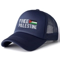Cappellino trucker blu scuro Free Palestine con ricamo e rete posteriore traspirante - Blu Notte