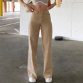 Pantalón de mujer de talle alto y pierna ancha en sarga de algodón caqui, estilo urbano - S / Tostado